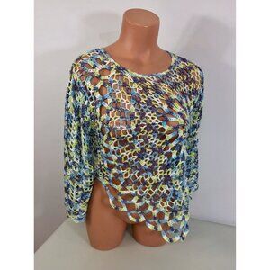 Open Knit Sweater Asymmetrical Hem Boho Festival Vibe Womens Large